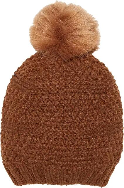 San Diego Hat Company Knit Beanie w/ Faux Fur Pom (Brown) Beanies Cover