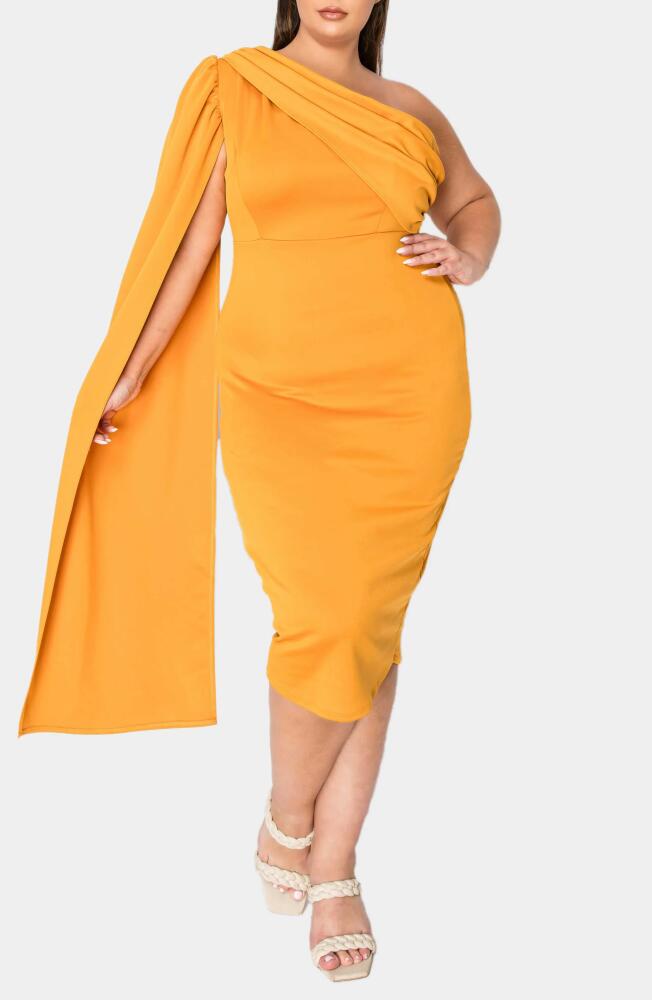 L I V D Spade One-Shoulder Cape Dress in Mustard Cover