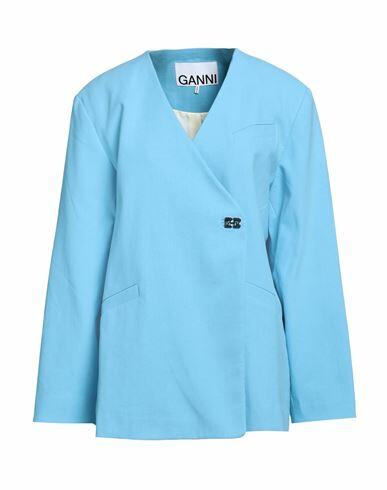 Ganni Woman Blazer Azure Organic cotton Cover