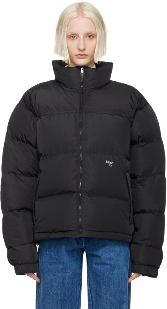 HommeGirls Black Embroidered-Logo Down Jacket Cover