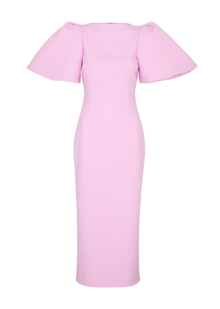 Solace London Lora Crepe Midi Dress - Round-neck, Pleated Shoulders, Designer Occasion Dress, Light Pink - UK12 / M Cover