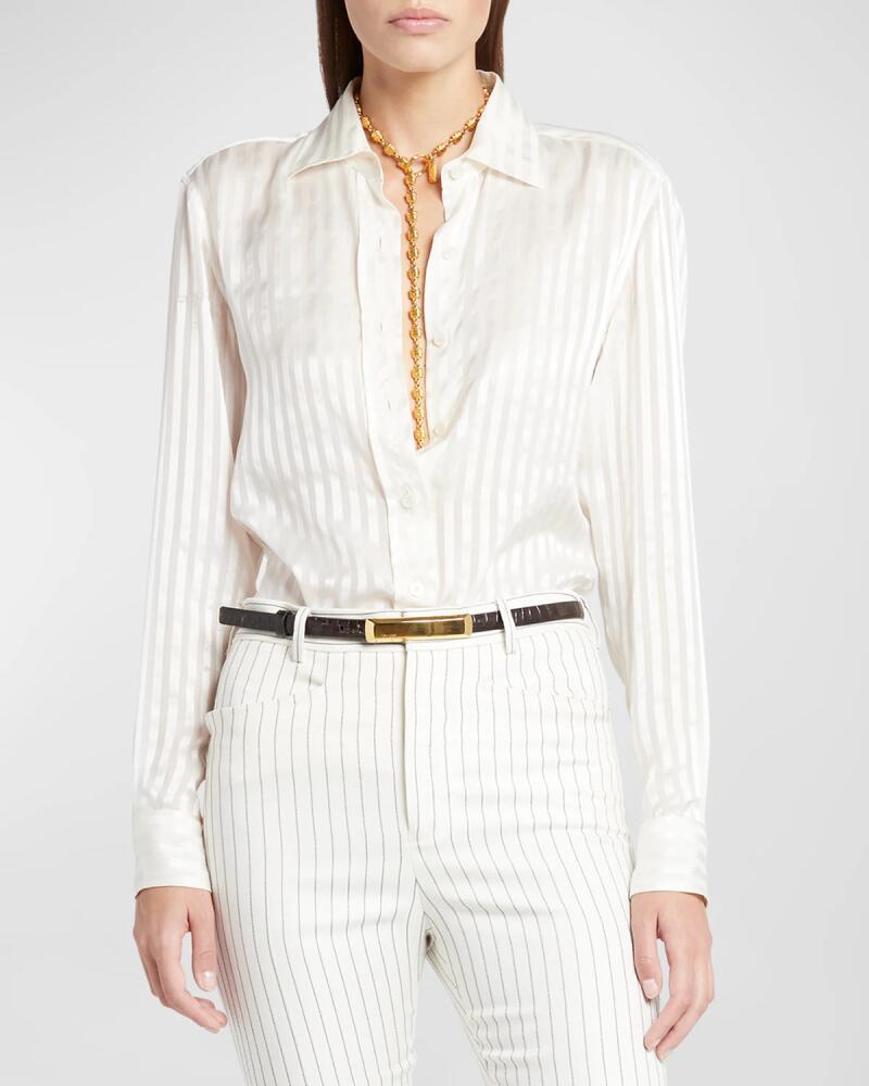 TOM FORD Striped Silk Button-Front Blouse Cover