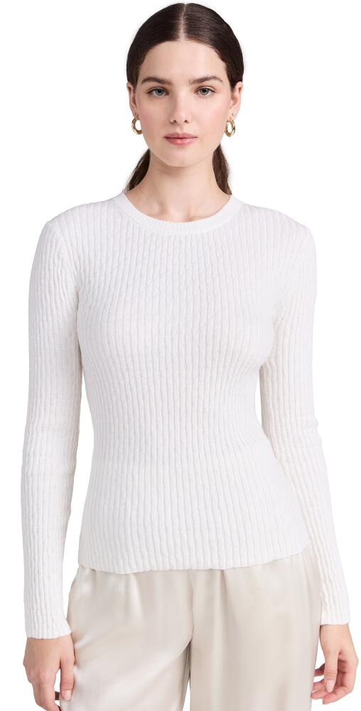 Enza Costa Pointelle Long Sleeve Crew Pullover White Cover