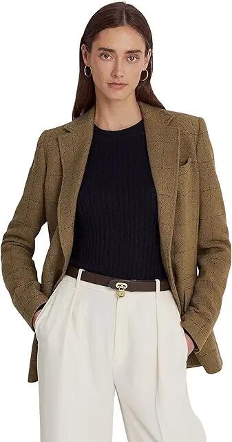 Lauren Ralph Lauren Windowpane Linen-Blend Twill Blazer (Olive Multi) Women's Clothing Cover