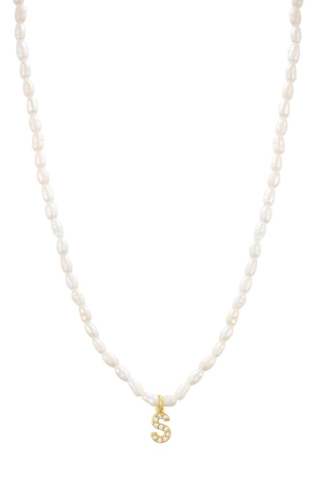 st. Moran Initial Freshwater Pearl Beaded Necklace in White - S Cover