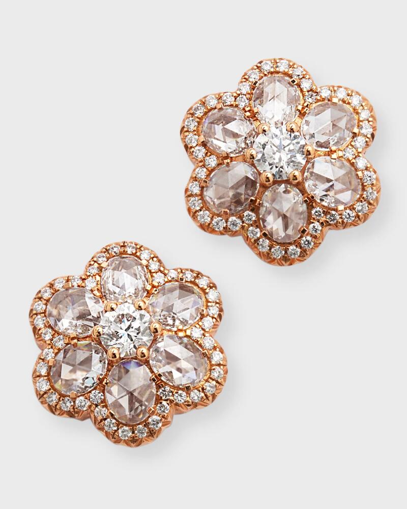 64 Facets 18k Rose Gold Diamond Flower Stud Earrings, 1.00tcw Cover