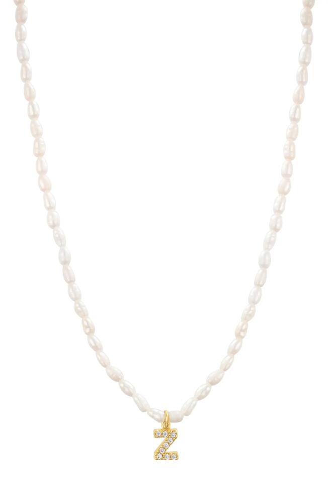 st. Moran Initial Freshwater Pearl Beaded Necklace in White - Z Cover