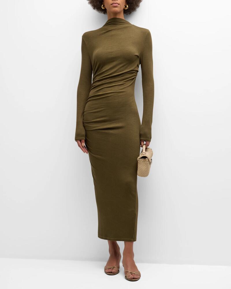 Enza Costa Silk Knit Long-Sleeve Midi Dress Cover