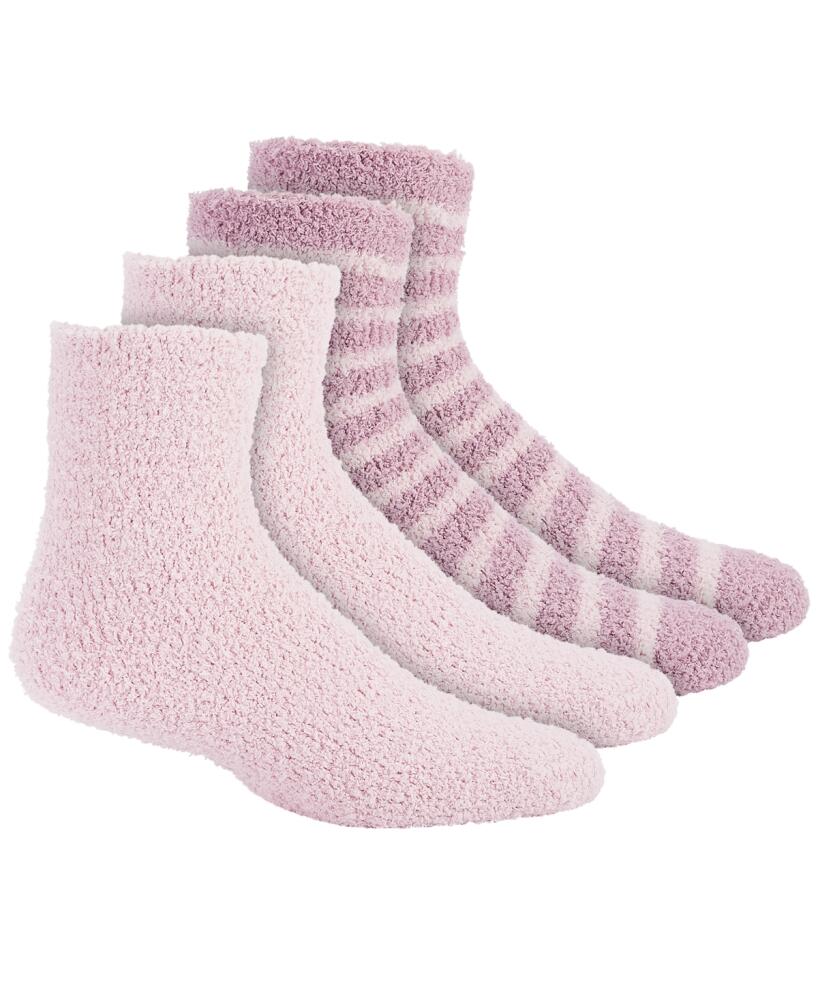 Charter Club Women's 2-Pk. Holiday Fuzzy Butter Socks, Created for Macy's - Pink Wink/Peri Plum Stripe Cover