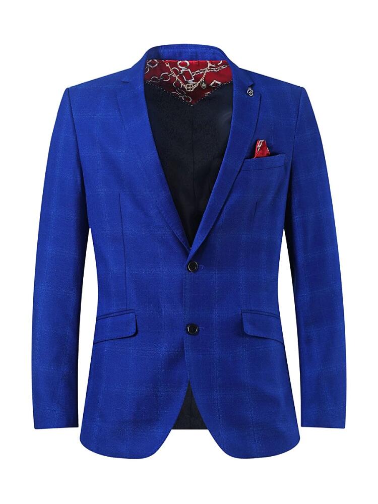 Elie Balleh Men's Slim Fit Plaid Single Breasted Blazer - Royal Cover