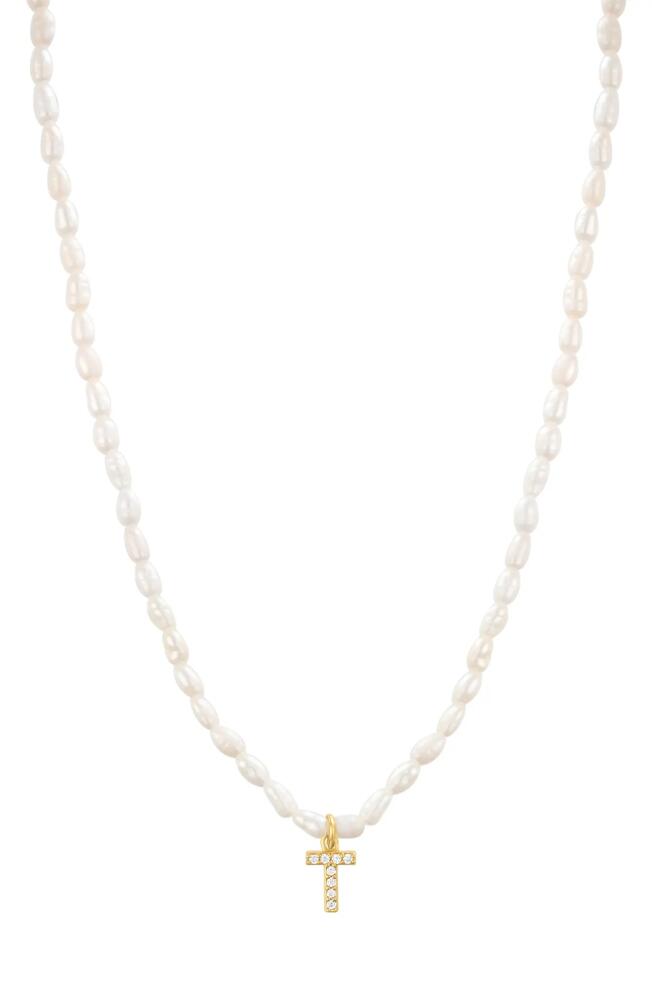 st. Moran Initial Freshwater Pearl Beaded Necklace in White - T Cover