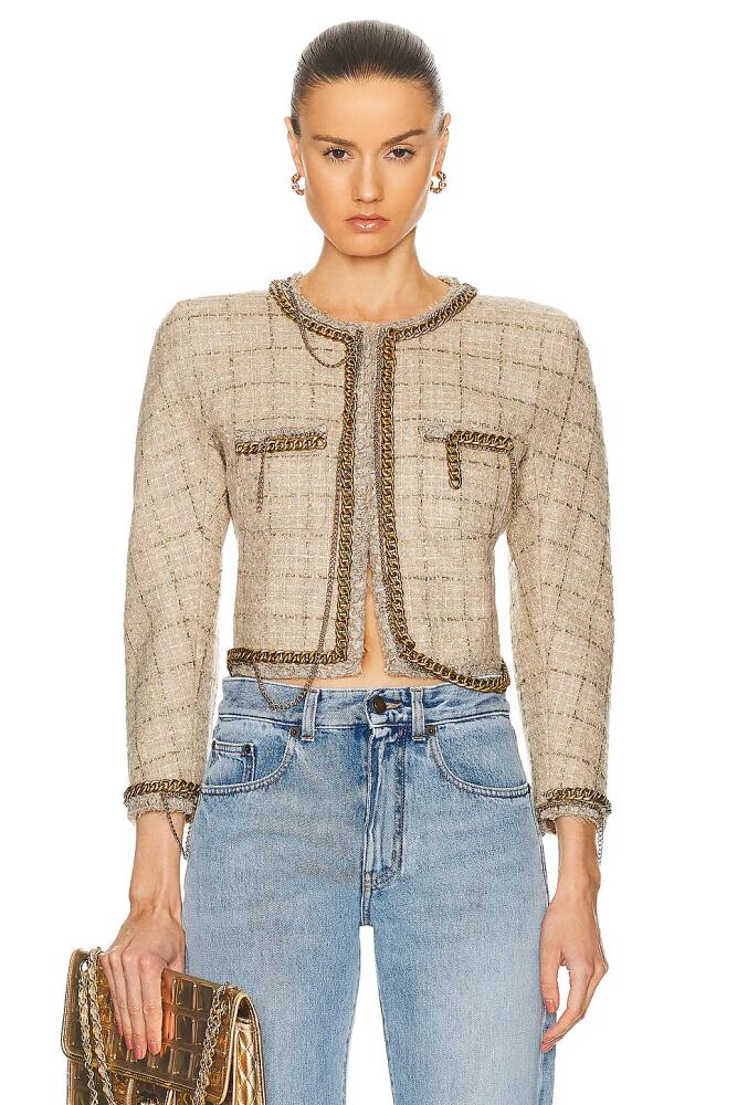 R13 Square Shoulder Tweed Jacket in Beige Cover