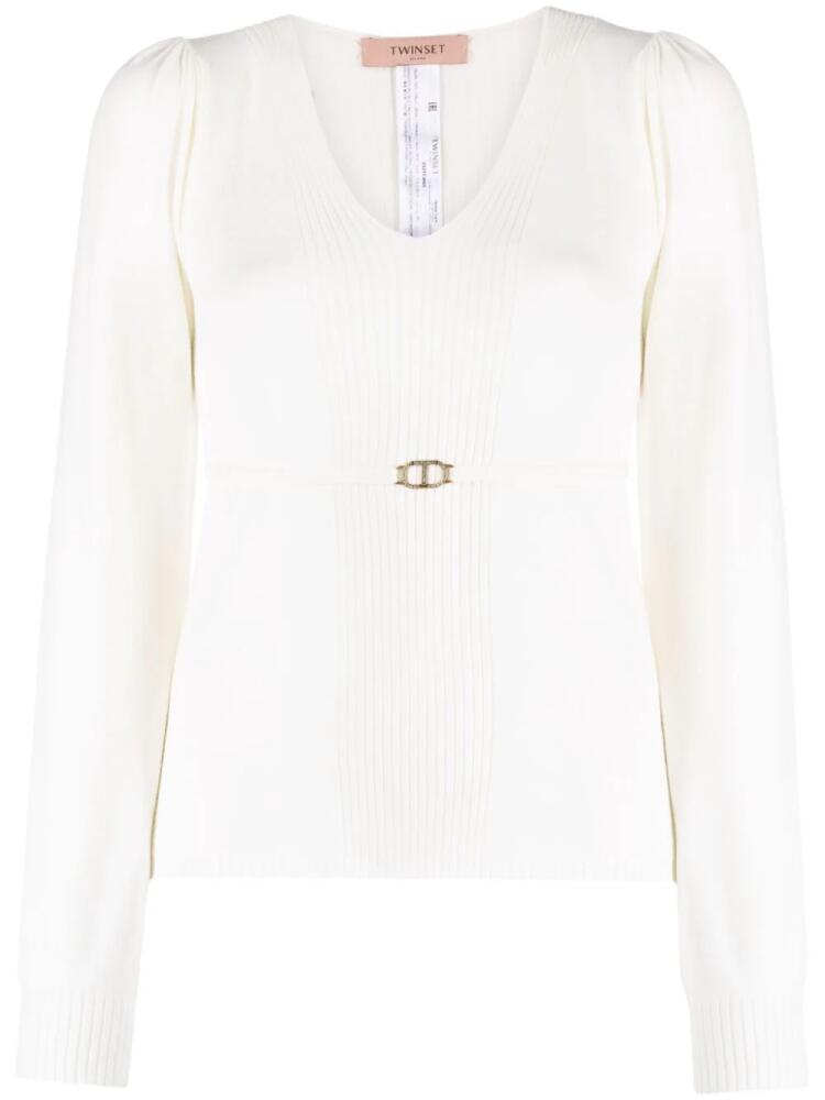 TWINSET logo-buckle belted jumper - White Cover