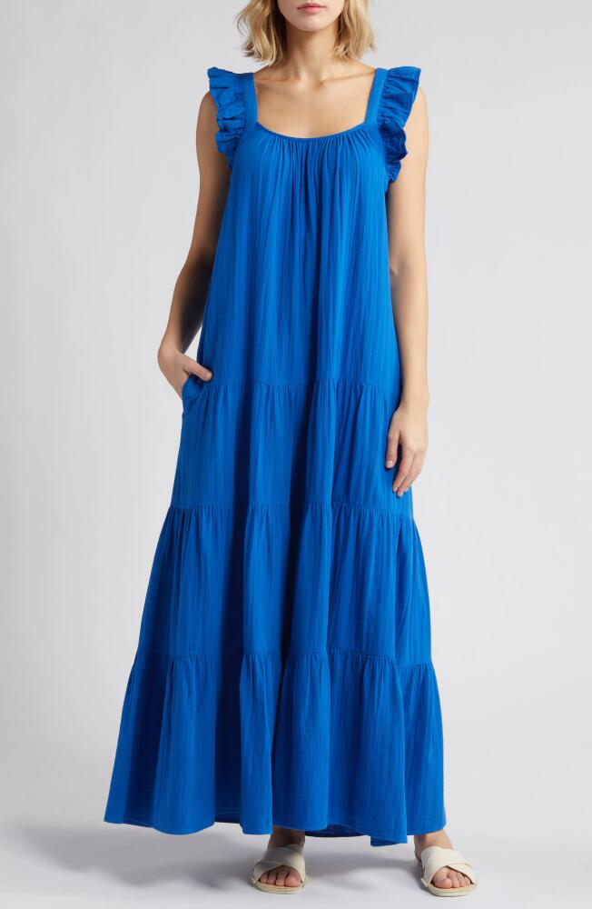 caslon(r) Ruffle Tiered Cotton Maxi Dress in Blue Marmara Cover