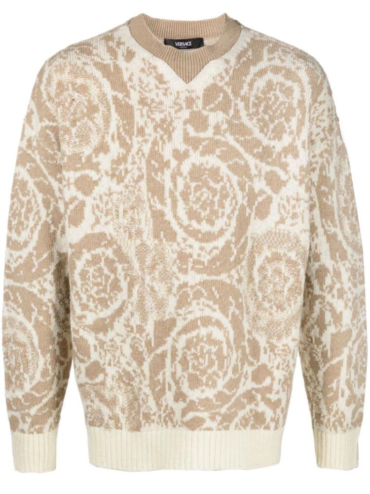 Versace Barocco-intarsia virgin wool jumper - Neutrals Cover