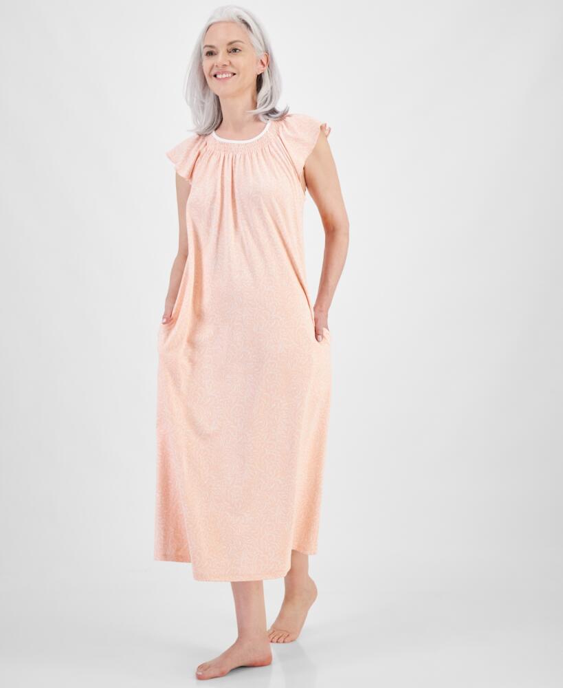 Charter Club Women's Cotton Smocked-Neck Nightgown, Created for Macy's - Scroll Champagne Pink Cover