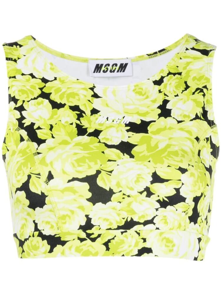 MSGM floral-print cropped vest - Green Cover