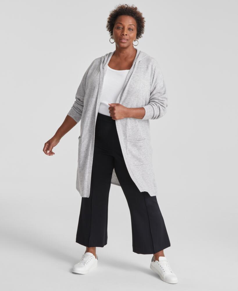 Charter Club Plus Size Hooded 100% Cashmere Cardigan, Created for Macy's - Ice Grey Heather Cover