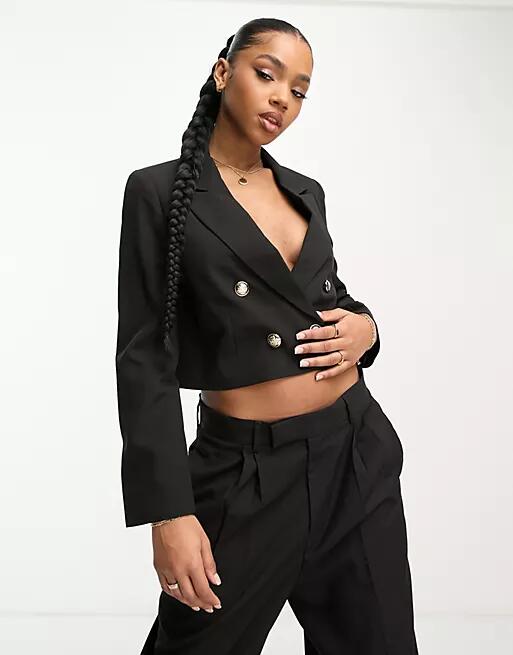 Miss Selfridge crop military blazer in black Cover