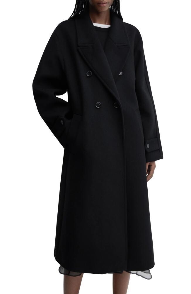 MANGO Oversize Double Breasted Wool Blend Coat in Black Cover