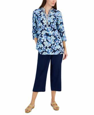 Charter Club Womens Morning Bloom Linen Tunic 100 Linen Solid Cropped Pull On Pants Created For Macys Cover