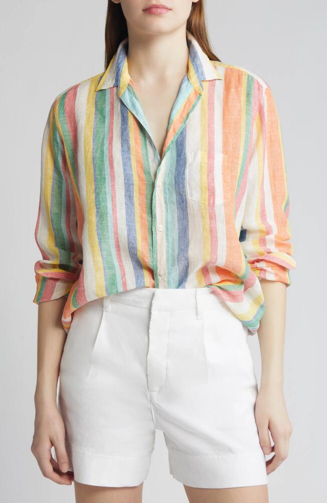 Frank & Eileen Eileen Relaxed Button-Up Shirt in Multi Color Stripe Linen Cover