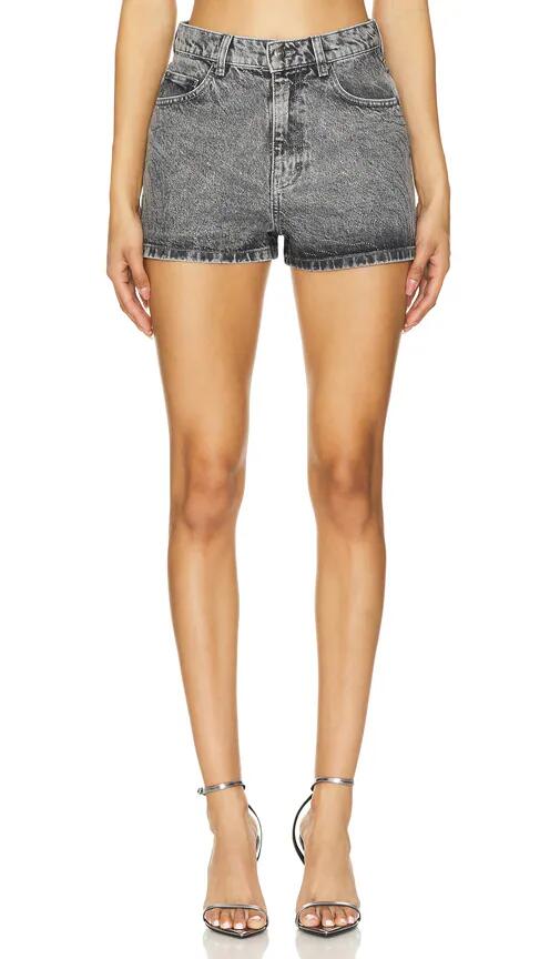 ROTATE Rhinestone Denim Shorts in Grey Cover