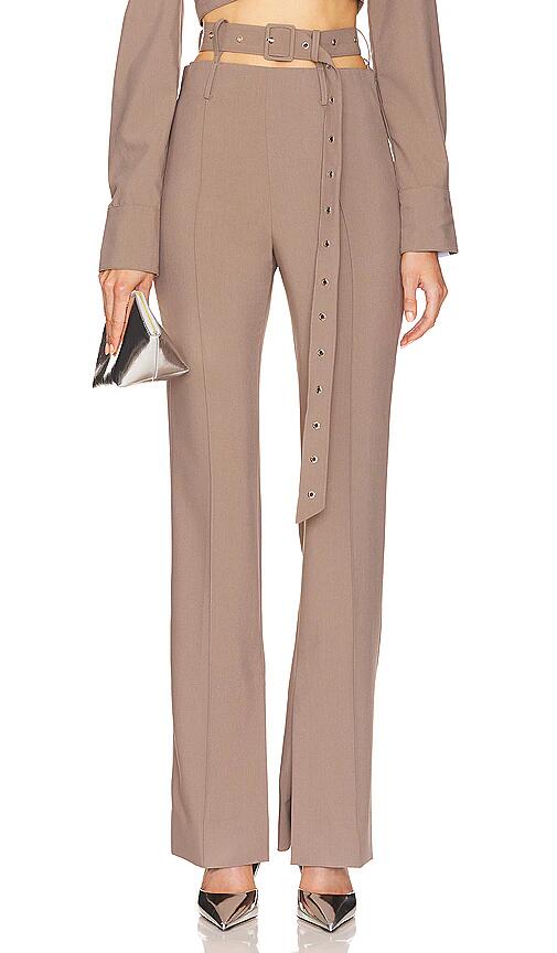 ROKH Belt Detailed Flare Trouser in Taupe Cover