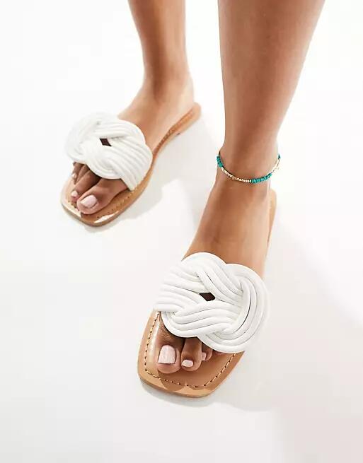 ASOS DESIGN Fifi woven mule flat sandals in white Cover