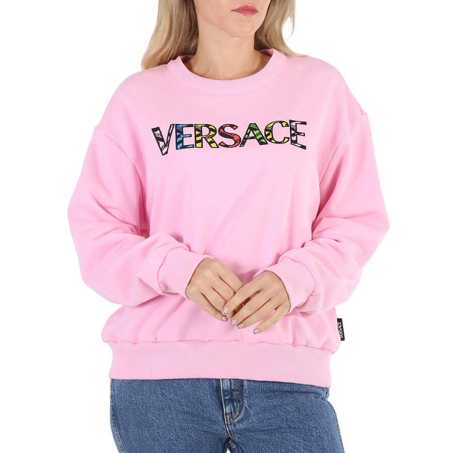 Versace Pink Cotton Logo Embroidered Sweatshirt Cover