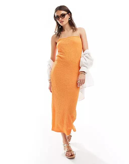 JDY textured bandeau midi dress dress in orange Cover