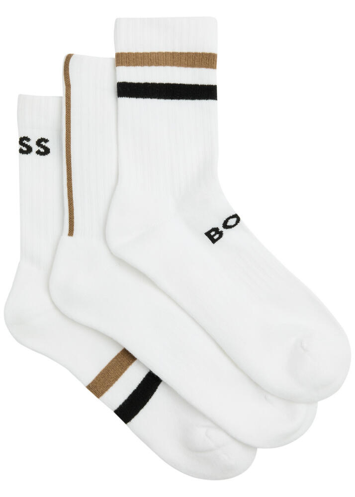 Boss Striped Logo Cotton-blend Socks - set of Three - White Cover