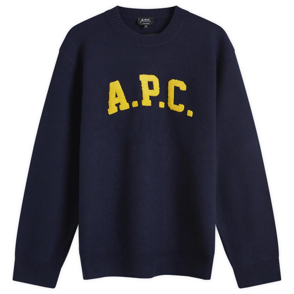 A.P.C. Men's Joshua Collegiate Logo Knit Sweatshirt in Dark Navy Cover