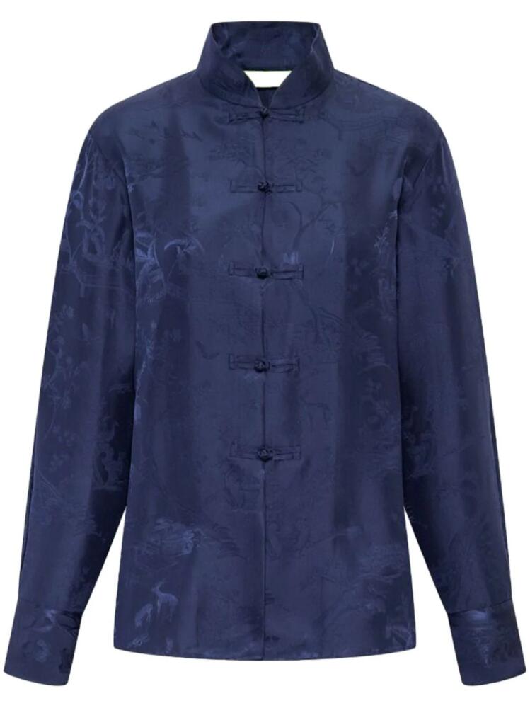 Shanghai Tang floral-jacquard silk blouse - Blue Cover