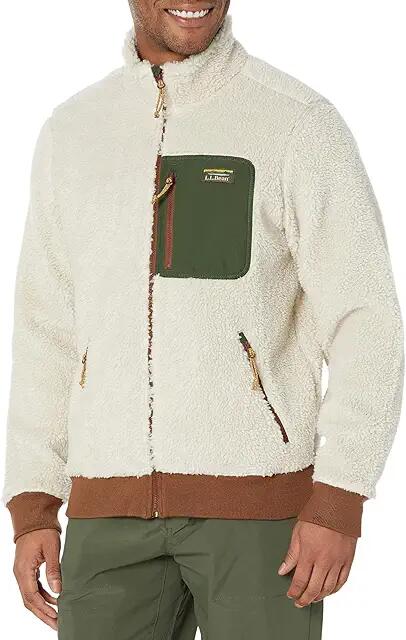 L.L.Bean Bean's Sherpa Fleece Jacket Regular (Soapstone/Forest Shade) Men's Clothing Cover