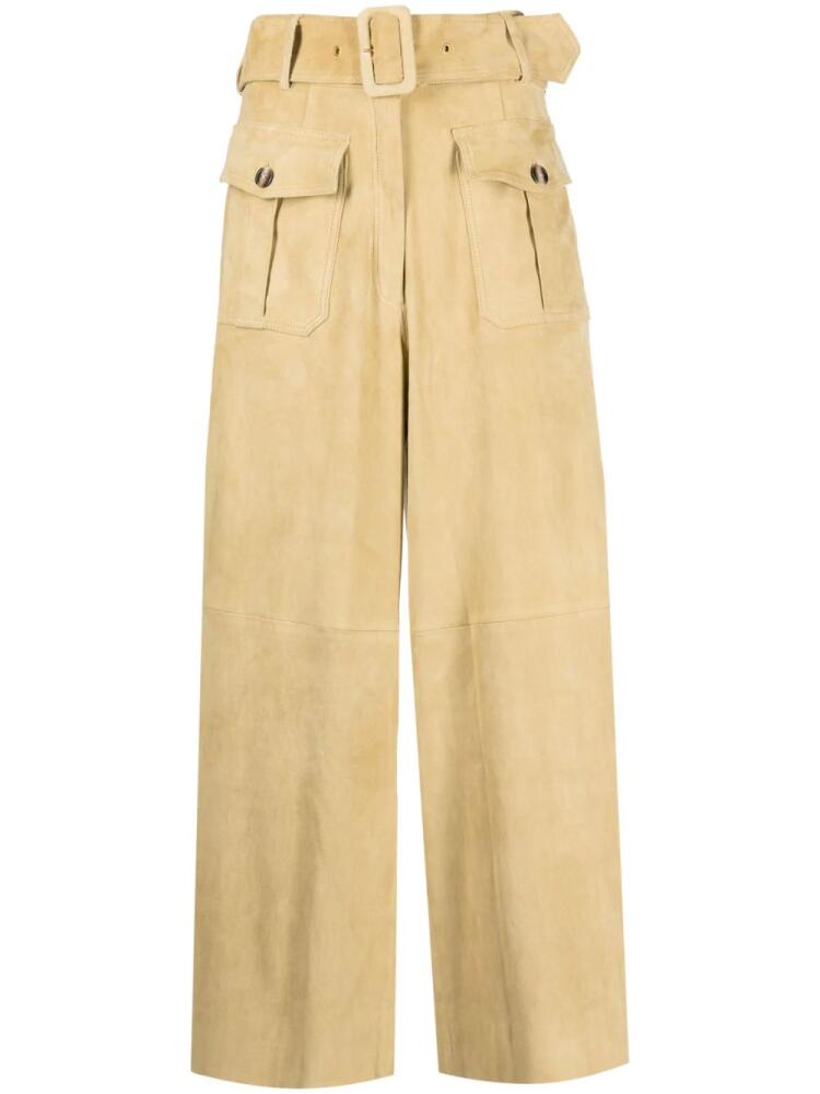 PAULA wide-leg suede trousers - Neutrals Cover