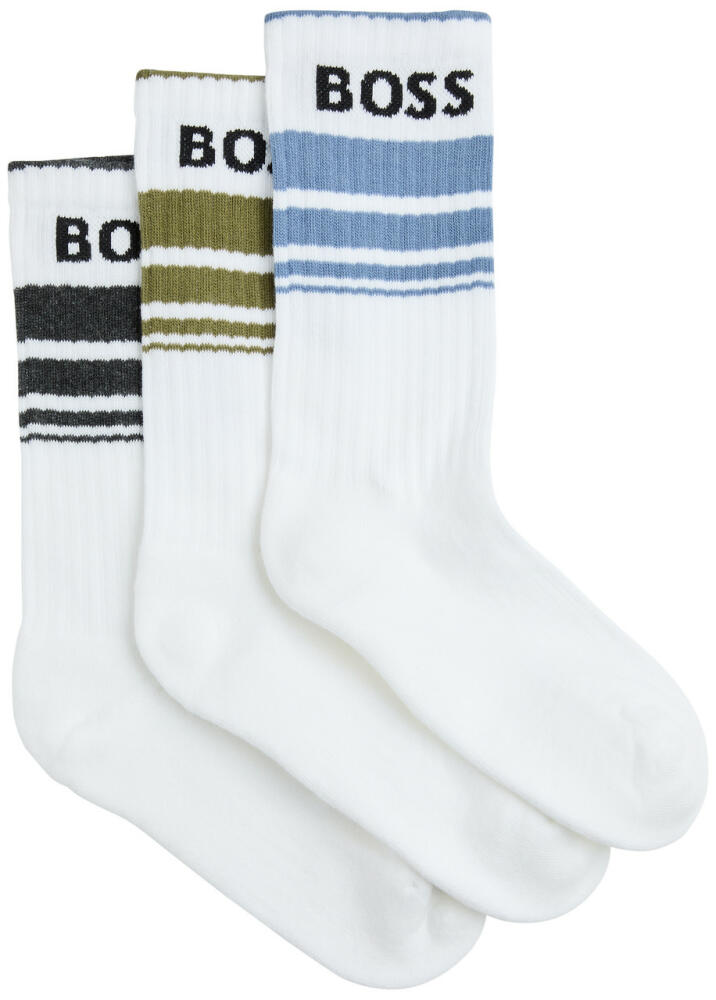 Boss Striped Logo Cotton-blend Socks - set of Three - White Cover