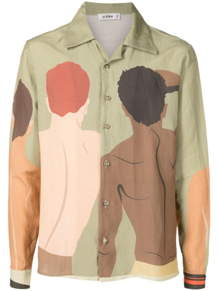 Amir Slama graphic-print long-sleeved shirt - Green Cover