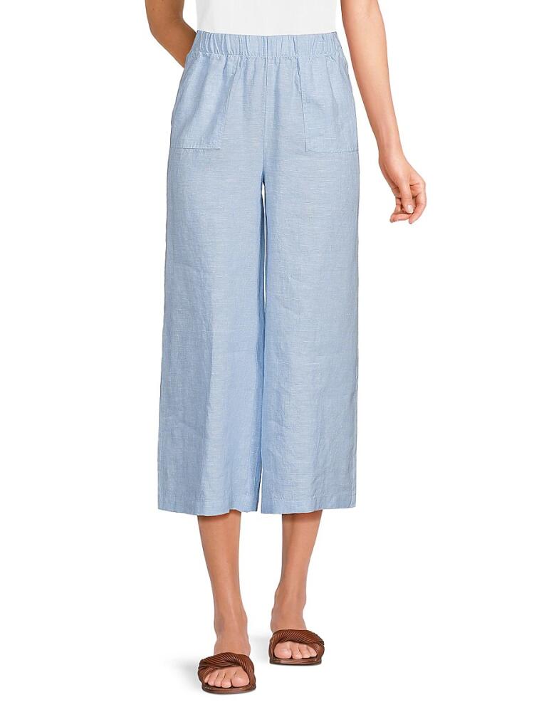 Saks Fifth Avenue Women's 100% Linen Cropped Wide Leg Pants - Chambray Cover