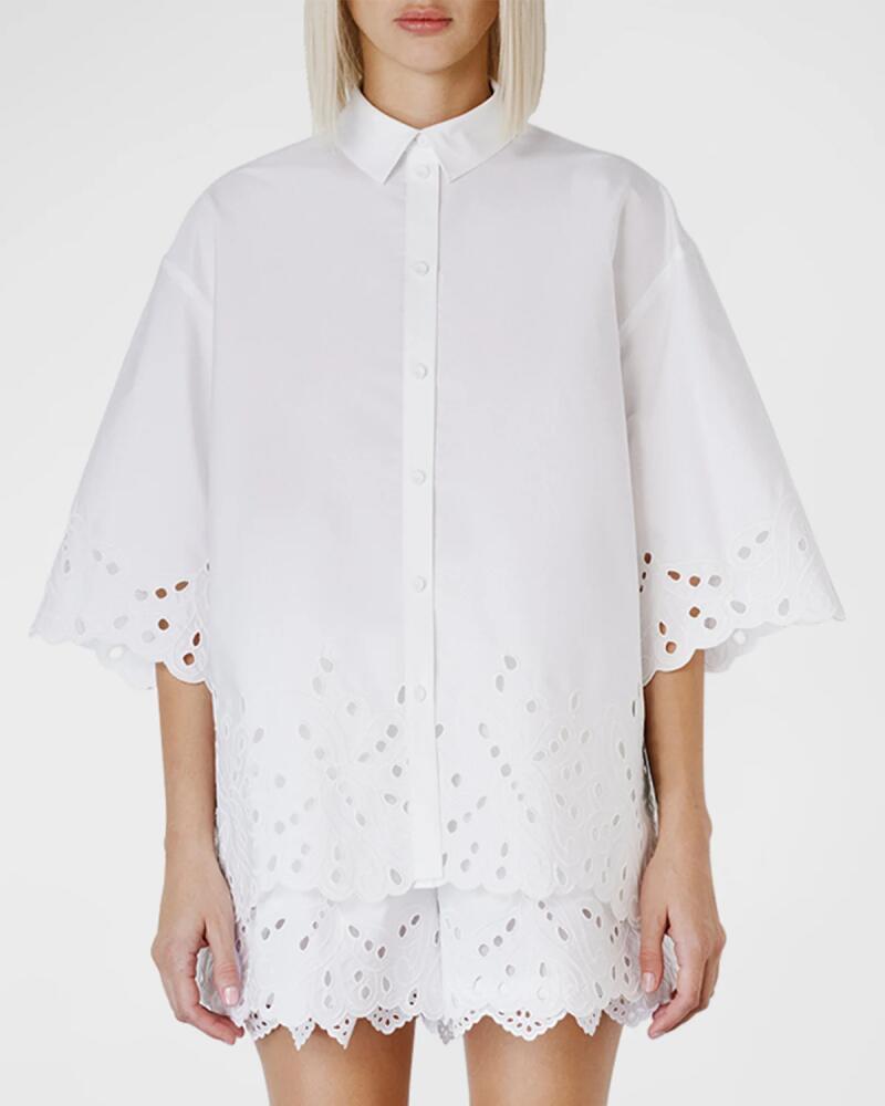 Dice Kayek Eyelet Embroidered Short-Sleeve Oversized Collared Shirt Cover