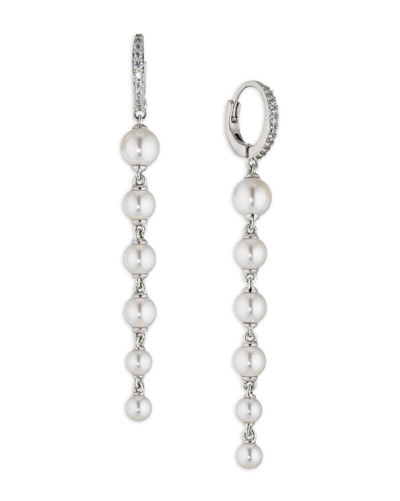 Nadri Nacre Pearl Linear Drop Pave Hoop Earrings Cover