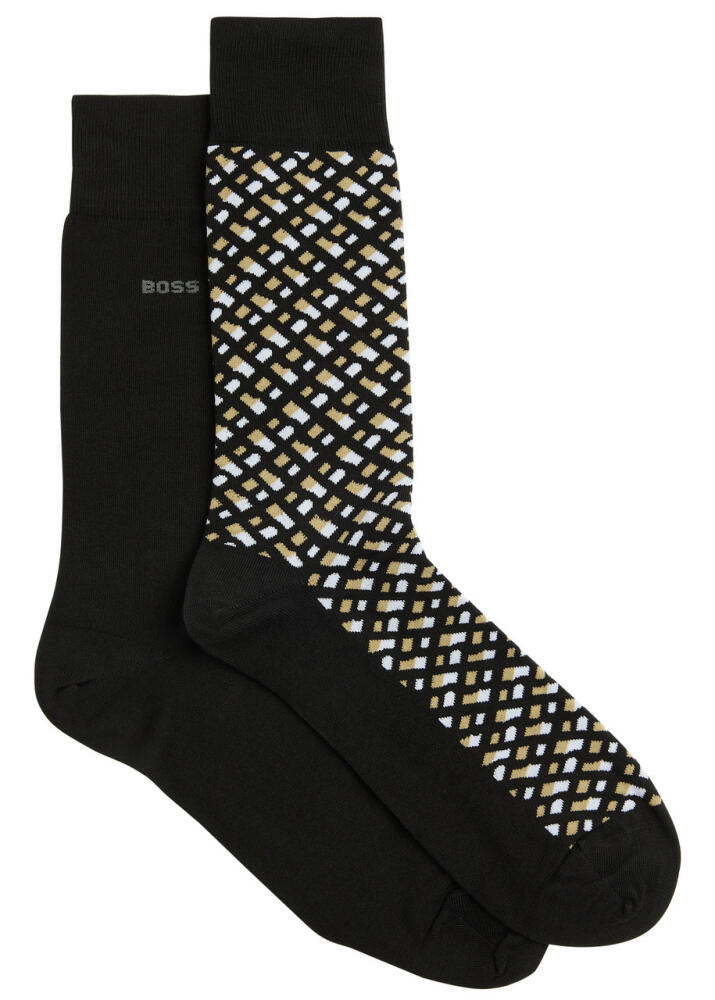 Boss Logo-intarsia Cotton-blend Socks - set of two - Black Cover