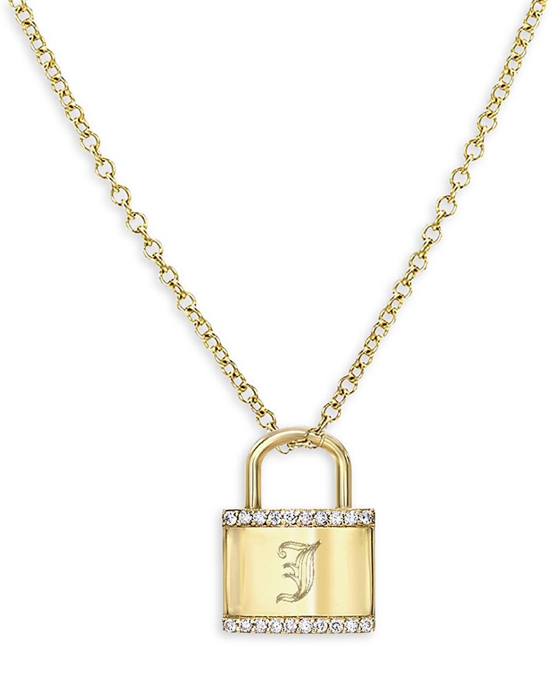 Zoe Lev 14K Gold Diamond Engraved Initial Lock Pendant Necklace, 16-18 Cover