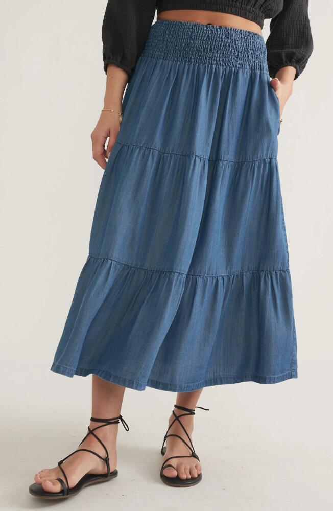 Marine Layer Valeria Chambray Tiered Maxi Skirt in Medium Wash Cover