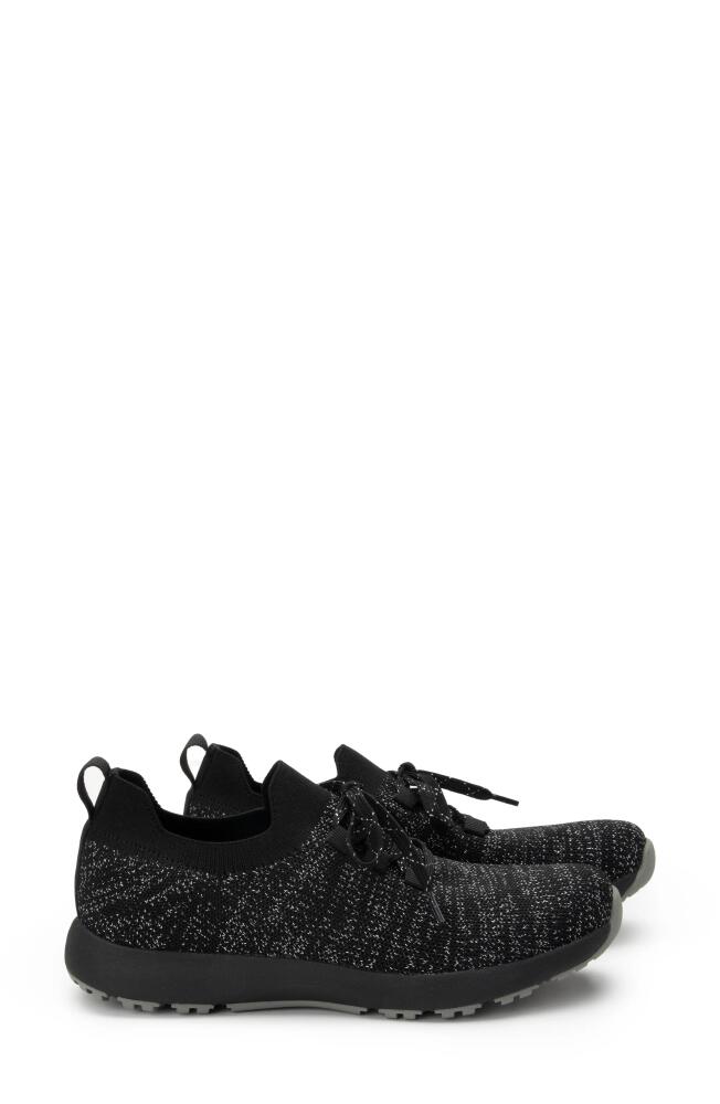 TRAQ by Alegria Alegria Froliq Water Resistant Knit Sneaker in Zesty Black Fabric Cover