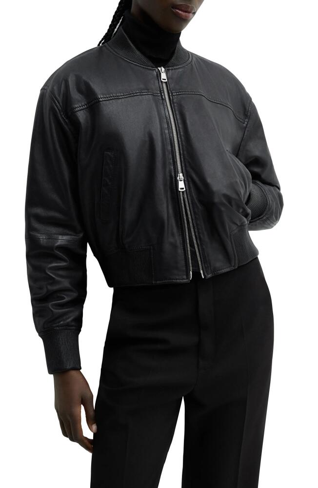 MANGO Leather Bomber Jacket in Black Cover