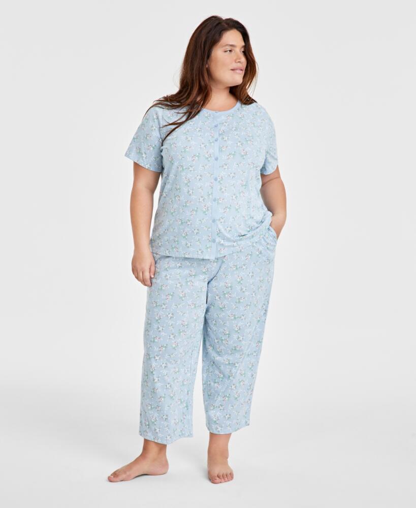 Charter Club Plus Size 2-Pc. Cotton Cropped Pajamas Set, Created for Macy's - Bouquet Toss Cover