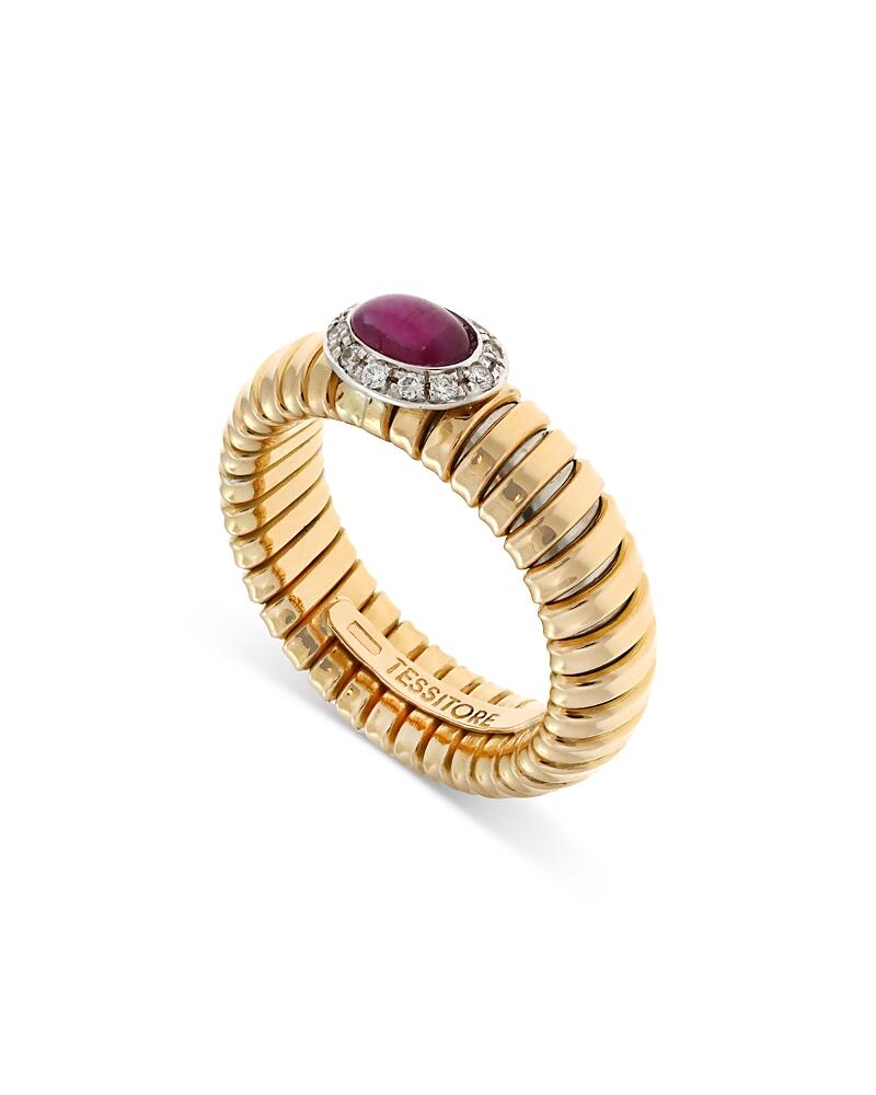 Alberto Milani 18K Yellow Gold Via Giardino Tubogas Domed Ruby Cabochon & Diamond Ring Cover