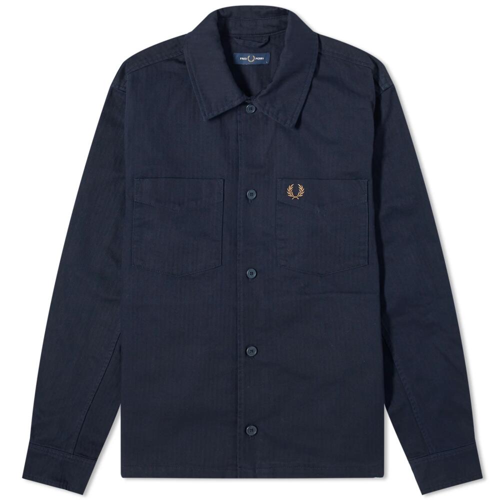 Fred Perry Men's Herringbone Overshirt in Navy Cover