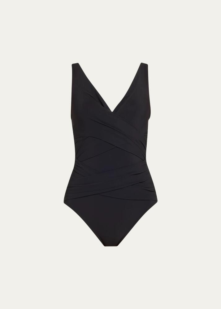 Karla Colletto V-Neck Ruched One-Piece Swimsuit Cover